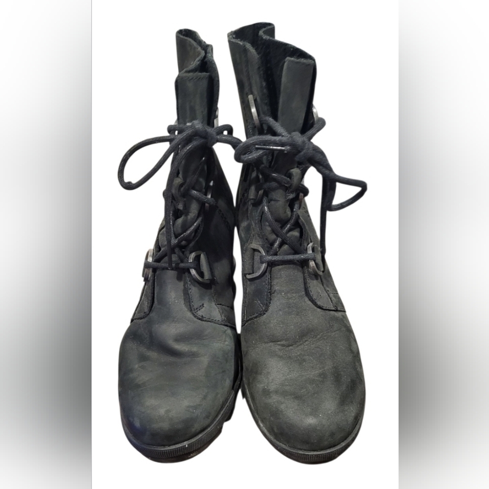 Sorel Women's Joan Of Arctic Wedge Mid Boot Black Leather Size 9 - Picture 3 of 10